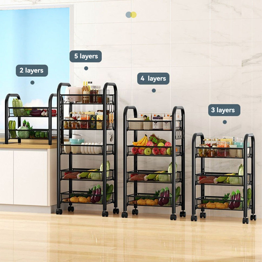 Kitchen Carbon Steel Shelf Multi-Tier Fruit Vegetable Basket Bathroom Portable Storage Rack