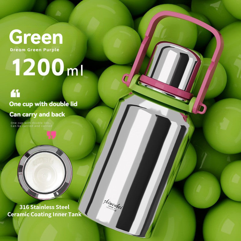 Ceramic Large Capacity Insulated Cup 316 Stainless Steel Portable Outdoor Water Bottle