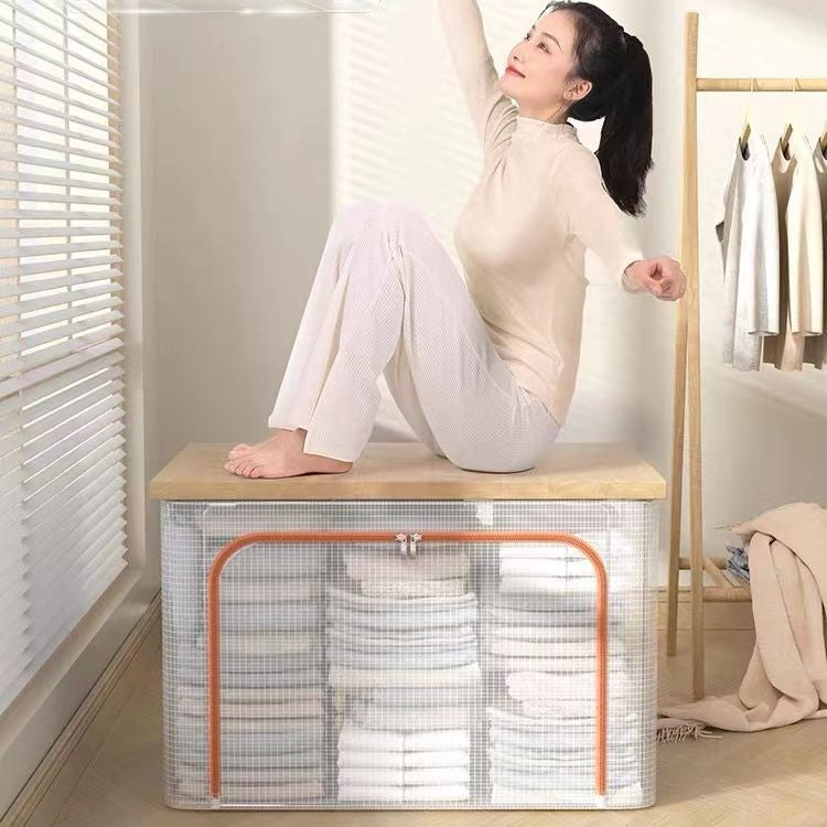 Home Foldable Clothes Storage Box Clothing Bags Cabinet Transparent Storage Box Closet Organizer