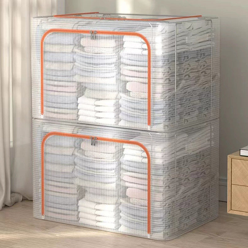 Home Foldable Clothes Storage Box Clothing Bags Cabinet Transparent Storage Box Closet Organizer