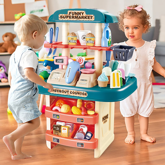 Children's Kitchen Playset Shopping Counter Realistic Cookware Toy For Boys and Girls