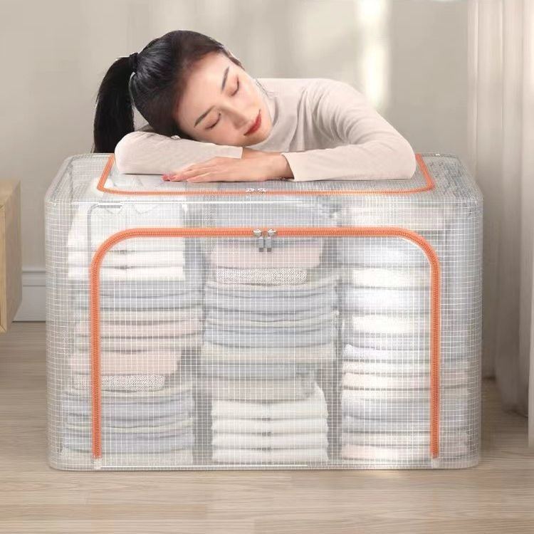 Home Foldable Clothes Storage Box Clothing Bags Cabinet Transparent Storage Box Closet Organizer